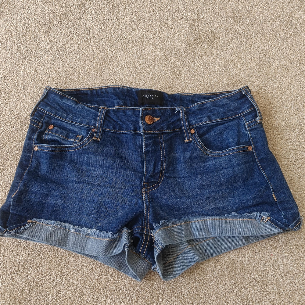 Celebrity Pink Dark Blue Rolled Cuff Denim Shorts